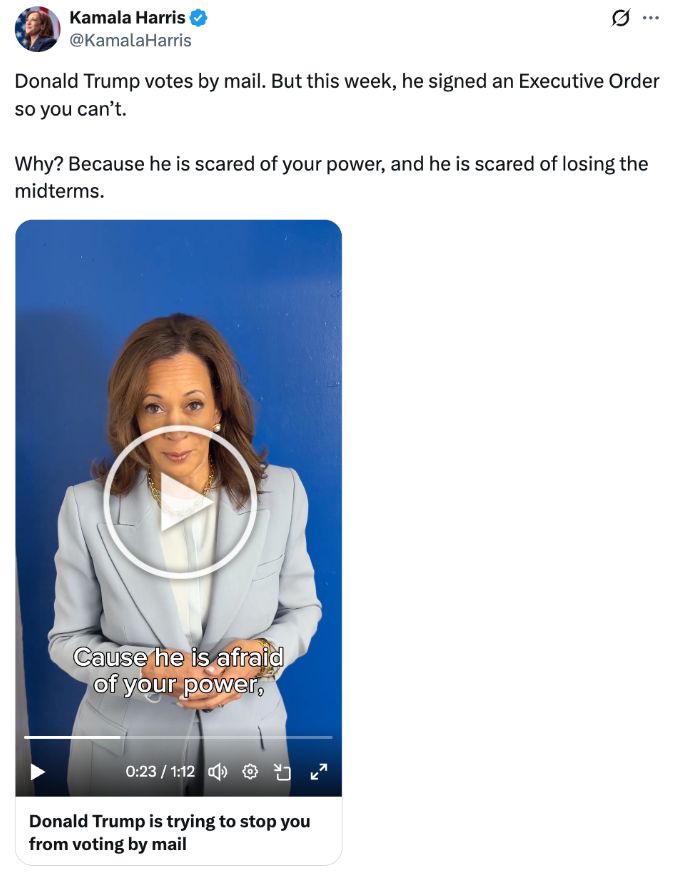 Donald Trump votes by mail. But this week, he signed an Executive Order so you cant. Why? Because he is scared of your power, and he is scared of losing the midterms.