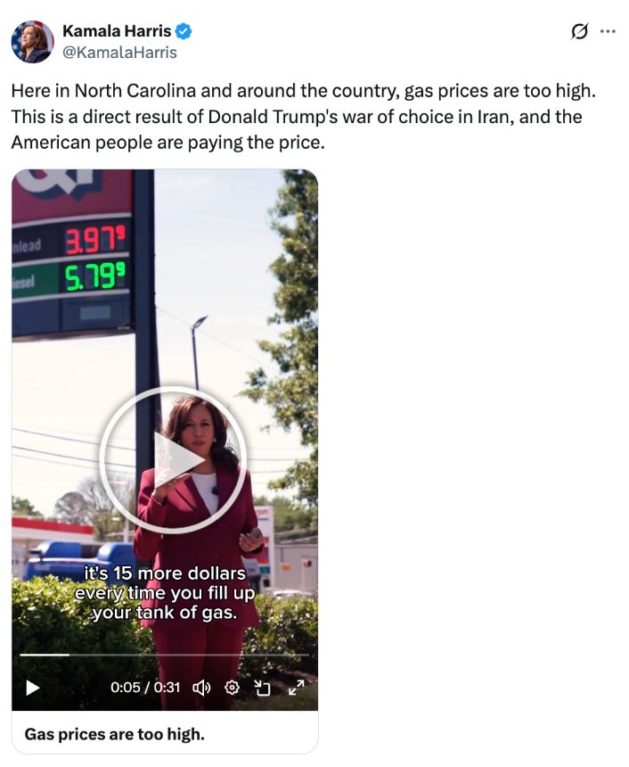 Here in North Carolina and around the country, gas prices are too high. This is a direct result of Donald Trump's war of choice in Iran, and the American People are paying the price.