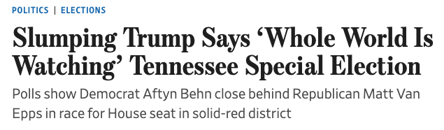 WSJ: Slumping Trump Says 'Whole World Is Watching' Tennessee Special Election