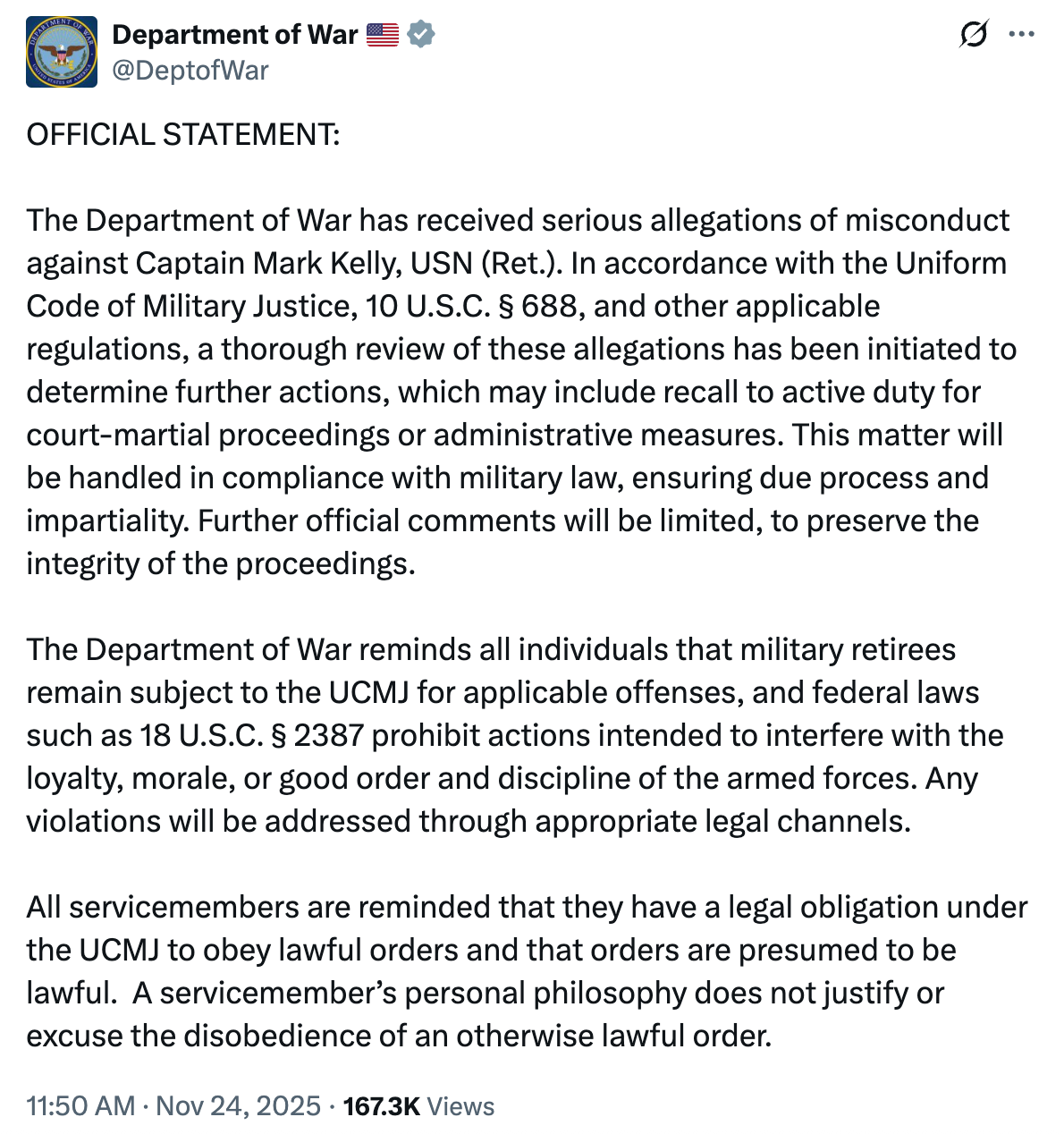 Department of War on X